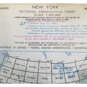 New York sectional aeronautical chart 1993 vintage
